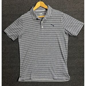 Puma Men's Striped Golf Polo Shirt Size M Blue White Black Short Sleeve Athletic